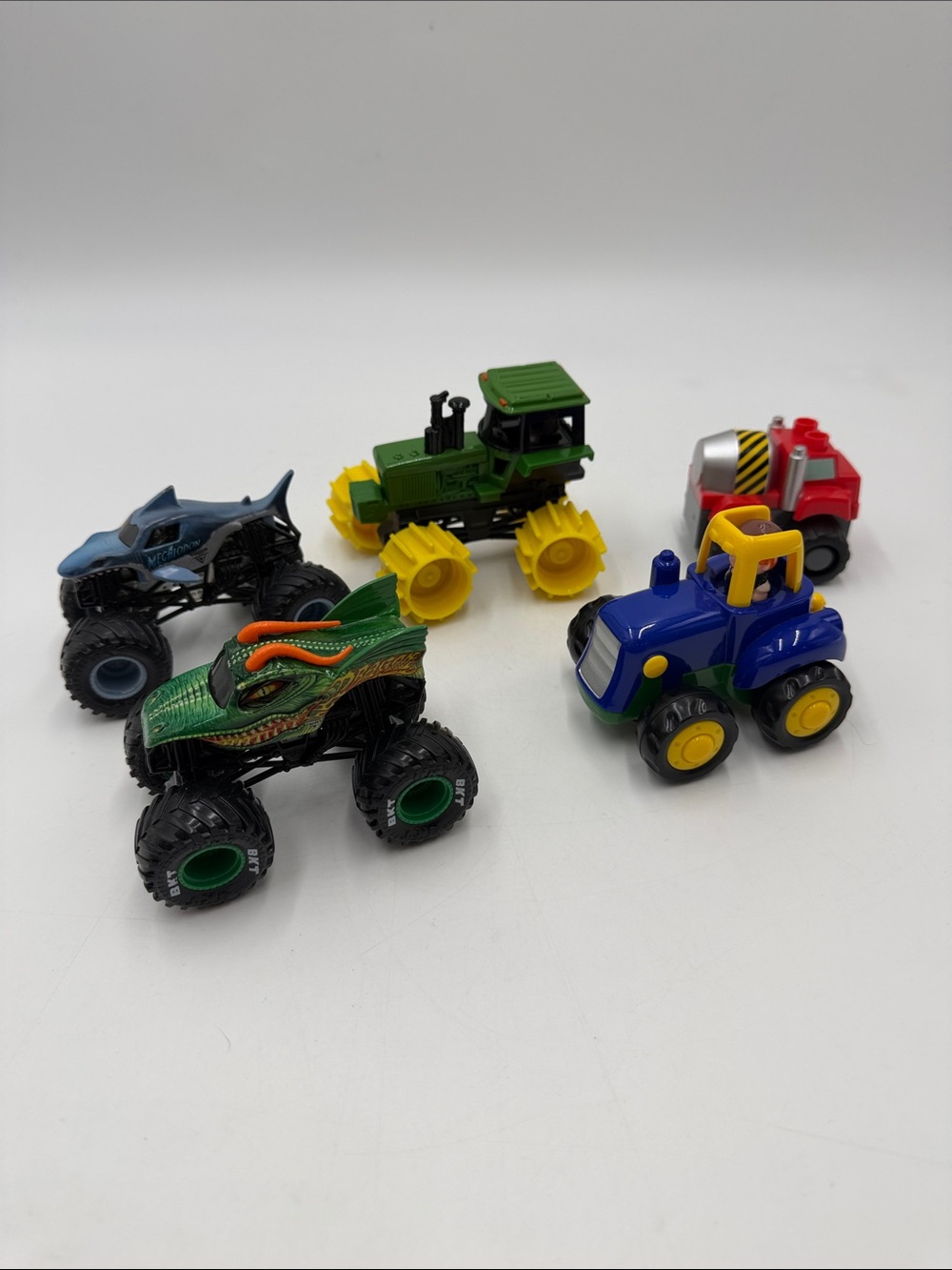 Assorted Kids Monster Truck & Tractor Toy Set - Blue, Green, Yellow, Red